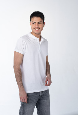 Белая рубашка ПОЛО с эластаном мужская Белая рубашка ПОЛО с эластаном мужская